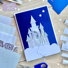 Load image into Gallery viewer, Princess Castle Iris Folding Pattern Template PDF &amp; SVG | Castle Beginner Printable Download | Cut File | Card Making
