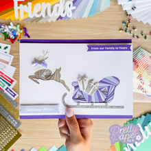 Load image into Gallery viewer, Iris Fold reindeer and sleigh in purple and silver
