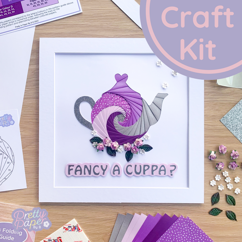 Iris Fold Tea pot  craft kit wall art in purple