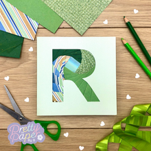 Load image into Gallery viewer, Letter R Iris Folding Pattern Template PDF &amp; SVG | Alphabet Beginner Download | Cut File | Card Making
