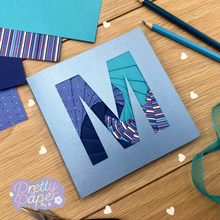 Load image into Gallery viewer, Letter M Iris Folding Pattern PDF &amp; SVG | Alphabet Beginner Iris Folding Pattern Download | Cut File | Card Making Template
