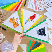 Load image into Gallery viewer, Monkey, Parrot, Leopard, Jungle Animals Iris Folding Bunting Kit
