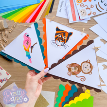 Load image into Gallery viewer, Jungle Animal Iris Folding Bunting Kit | Monkey Tiger Panther Parrot Beginner Craft Kit | Discontinued
