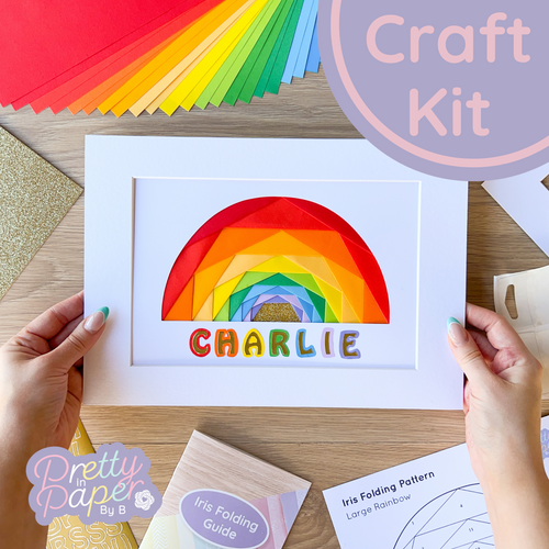 Kids Craft Kit to make a personalised rainbow wall art using iris paper foldingrainbow