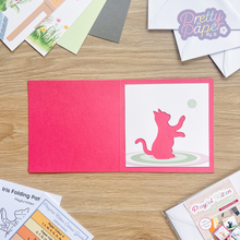 Load image into Gallery viewer, printed kitten aperture on pink card blank
