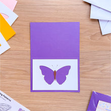 Load image into Gallery viewer, butterfly aperture on purple card blank
