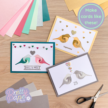 Load image into Gallery viewer, Love Birds Aperture Card (Pack of 3) | 3 x Apertures, Coloured Card Blanks &amp; Envelopes | Wedding Anniversary Engagement Valentine
