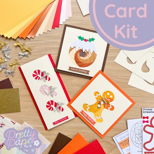Make your own Christmas card kit - pudding, gingerbread man and candy cane iris fold cards