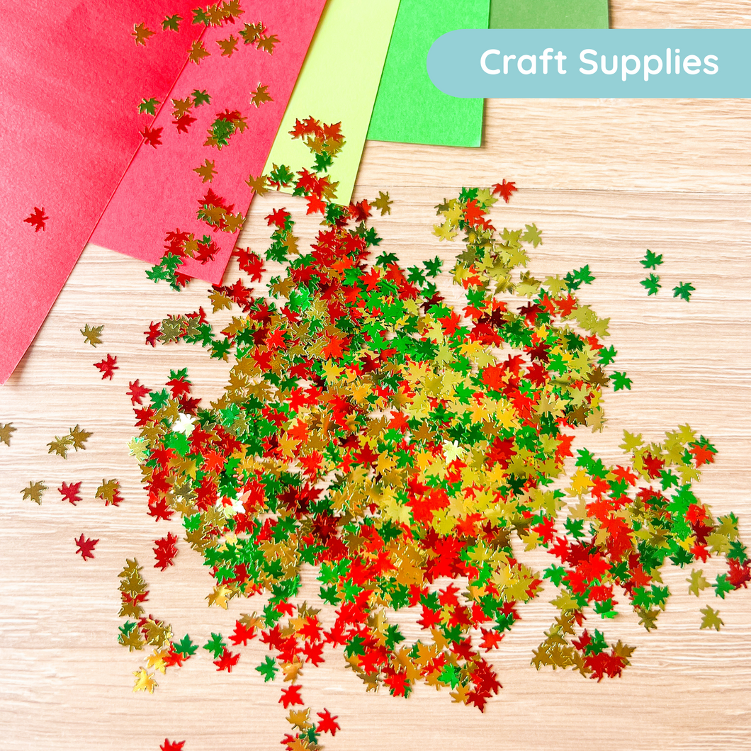 Autumn Coming Through Maple Leaf Sequins  Embellishments, 800 pcs (approx.) | Emerald Green, Light Green, Red