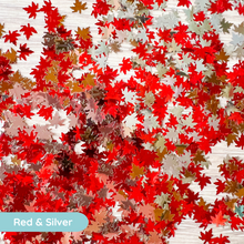 Load image into Gallery viewer, Red, silver, and gold leaf confetti on a white background
