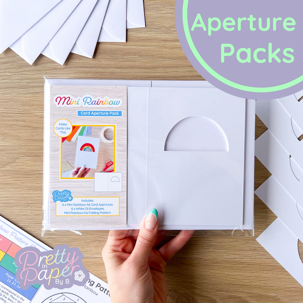 Mini Rainbow Card Apertures A6 (Pack of 6) | White Card Blanks & Envelopes x6