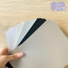 Load image into Gallery viewer, Moonlight Shadows Paper Pack A5, 30 Sheets | Plain &amp; Sparkle Paper Pad | Silver Grey Black White Craft Paper
