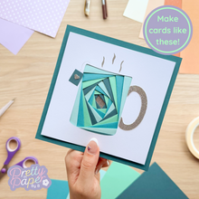 Load image into Gallery viewer, Make cards like this - iris folding mug on teal card
