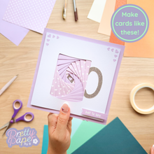 Load image into Gallery viewer, Make cards like this - iris folding lilac-coloured mug with heart embellishments and &#39;just to say&#39; greeting
