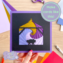 Load image into Gallery viewer, purple nativity silhouette iris fold card
