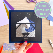 Load image into Gallery viewer, Navy blue nativity silhouette iris fold card
