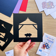 Load image into Gallery viewer, Nativity Silhouette Aperture Card Pack - single card aperture in black
