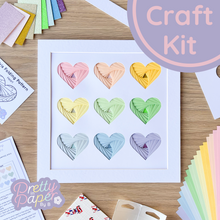 Load image into Gallery viewer, Pastel Wall Art Craft Kit with nine iris folding paper hearts

