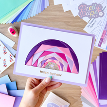 Load image into Gallery viewer, A full iris folding rainbow card with happy birthday greeting
