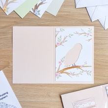 Load image into Gallery viewer, Woodland Owls Aperture Card (Pack of 3) | 3 x PRINTED Apertures, Coloured Card Blanks &amp; Envelopes | Intermediate | Tawny, Barn, Snowy Owls

