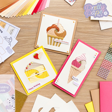 Load image into Gallery viewer, Three iris fold party treat cards made with the card making kit
