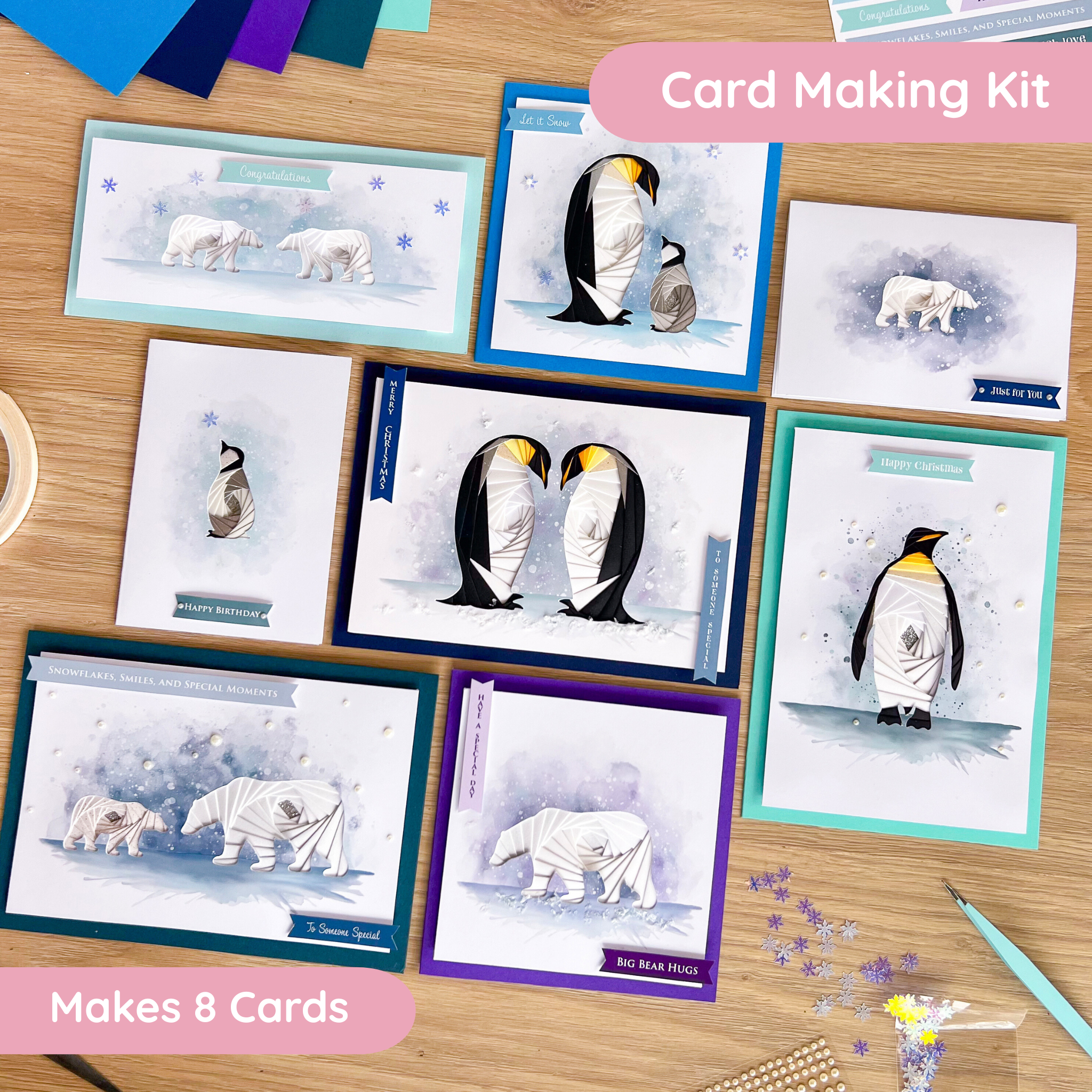 Penguins and Polar Bears Card Making Kit | Iris folding craft kit ...