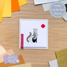 Load image into Gallery viewer, Iris fold cat card - grey with red embellishments
