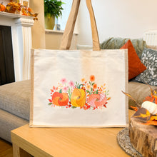 Load image into Gallery viewer, Pumpkin Meadow Luxury Tote Bag | Large Hessian Jute Shopping Bag
