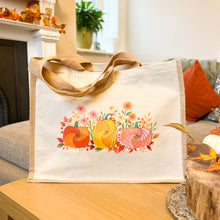 Load image into Gallery viewer, Pumpkin Meadow Luxury Tote Bag | Large Hessian Jute Shopping Bag
