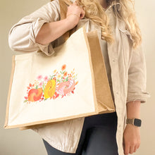 Load image into Gallery viewer, Pumpkin Meadow Luxury Tote Bag | Large Hessian Jute Shopping Bag
