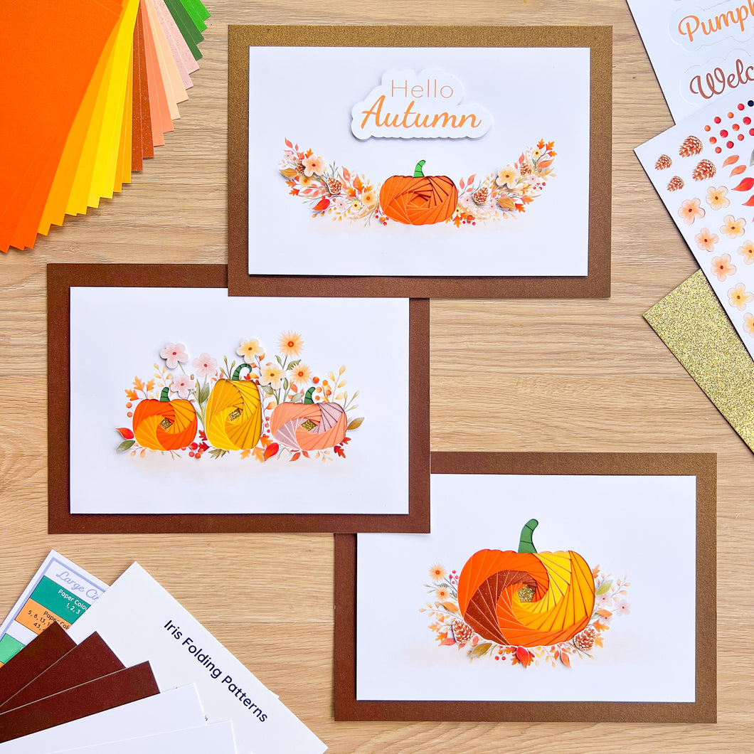 Pumpkin Meadow Picture Craft Kit | Fall Home Décor Iris Paper Folding Adult Craft Kit | Beginner to Advanced | Pumpkin