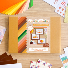 Load image into Gallery viewer, Pumpkin Meadow Picture Craft Kit | Fall Home Décor Iris Paper Folding Adult Craft Kit | Beginner to Advanced | Pumpkin
