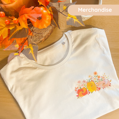 Organic Cotton T-Shirt with iris fold Pumpkin Meadow motif