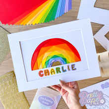 Load image into Gallery viewer, Iris Folding Rainbow Wall Art with the name CHARLIE beneath the rainbow
