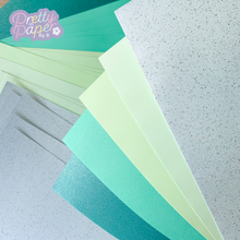 Load image into Gallery viewer, Sea Breeze Paper Pack A5, 30 Sheets | Plain, Pearlised &amp; Sparkle Paper Pad | Green Craft Paper Collection
