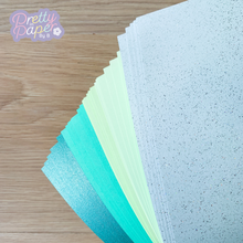 Load image into Gallery viewer, Sea Breeze Paper Pack A5, 30 Sheets | Plain, Pearlised &amp; Sparkle Paper Pad | Green Craft Paper Collection
