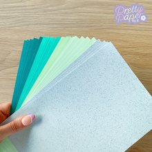 Load image into Gallery viewer, Sea Breeze Paper Pack A5, 30 Sheets | Plain, Pearlised &amp; Sparkle Paper Pad | Green Craft Paper Collection
