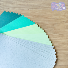 Load image into Gallery viewer, Sea Breeze Paper Pack A5, 30 Sheets | Plain, Pearlised &amp; Sparkle Paper Pad | Green Craft Paper Collection
