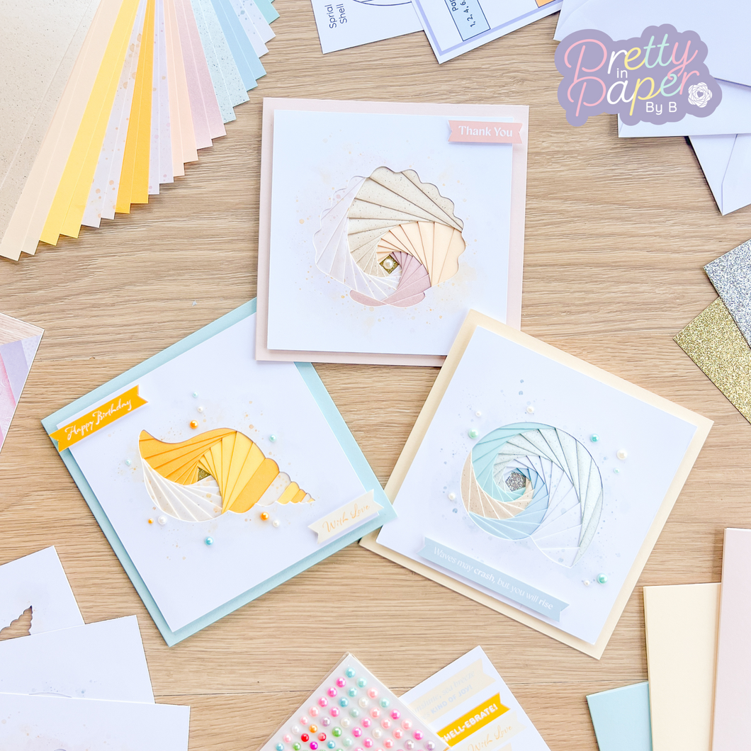 Three iris folding shell greeting cards
