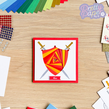 Load image into Gallery viewer, Shield Iris Folding Card in red and gold
