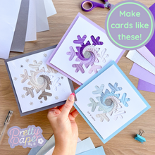 Load image into Gallery viewer, Three iris folding cards made with snowflake apertures
