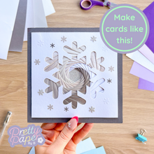 Load image into Gallery viewer, grey and white iris folding snowflake card
