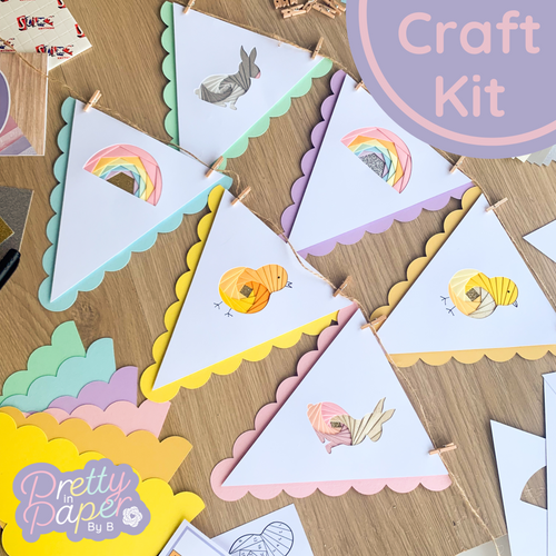 Spring Bunting Iris Folding Craft Kit with Rabbit, chick and rainbow flags