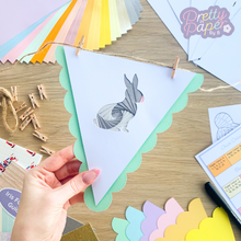 Load image into Gallery viewer, Spring Iris Folding Bunting Kit | Bunny Rabbit Chick Rainbow Beginner Craft Kit
