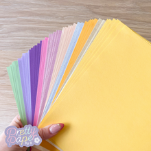 Load image into Gallery viewer, Spring Meadow Paper Pack A5, 60 Sheets | Plain, Pearlised &amp; Sparkle Paper Pad | Yellow, Cream, Orange, Pink, Purple, Green Craft Paper
