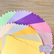 Load image into Gallery viewer, Spring Meadow Paper Pack A5, 60 Sheets | Plain, Pearlised &amp; Sparkle Paper Pad | Yellow, Cream, Orange, Pink, Purple, Green Craft Paper
