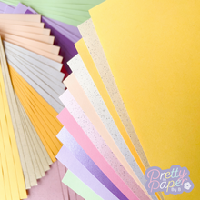 Load image into Gallery viewer, Spring Meadow Paper Pack A5, 60 Sheets | Plain, Pearlised &amp; Sparkle Paper Pad | Yellow, Cream, Orange, Pink, Purple, Green Craft Paper
