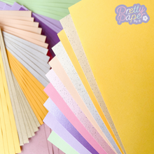 Load image into Gallery viewer, Spring Meadow Paper Pack A5, 60 Sheets | Plain, Pearlised &amp; Sparkle Paper Pad | Yellow, Cream, Orange, Pink, Purple, Green Craft Paper
