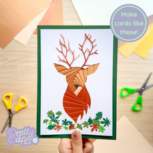 Load image into Gallery viewer, Make cards like this - iris folding stag on green card
