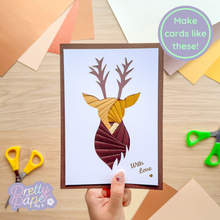 Load image into Gallery viewer, Make cards like this - iris folding stag on brown card

